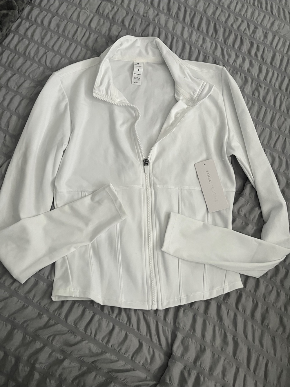 Yogalicious White Women's Zip Front Lightweight Bomber Jacket